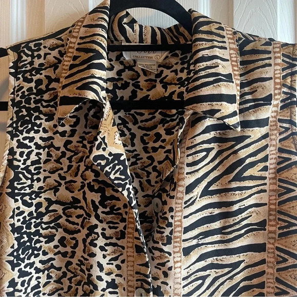 Vintage Animal Print Shirt Dress, Size L. Full button down, sleeveless, unique! - Picture 2 of 12